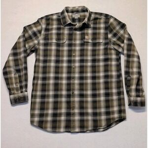 Carhartt Hubbard Flannel Shirt Mens LT Tall Original Fit Black Olive Plaid Work